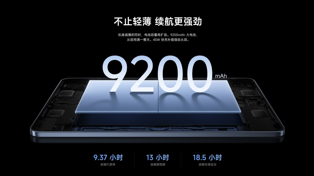 Xiaomi Pad 8 trang bị pin 9.200 mAh